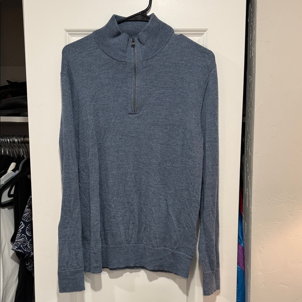 Banana Republic Men's 100% Merino Wool Blue Zip-Up Sweater
